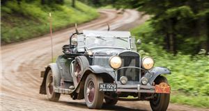 Crews cross the finish line in this year's Peking to Paris rally